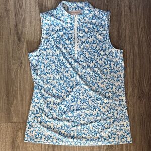 Tommy Bahama Blue and White Sleeveless Women's Top Size Small
